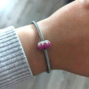 STERLING Silver Charm with Dark Pink Pave